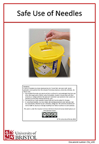 Clinical skills instruction booklet cover page, safe use of needles